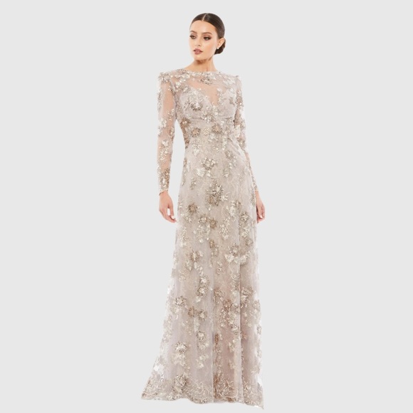 MAC DUGGAL
Beige Floral Embroidered Illusion Long Sleeve Evening Gown Holidays - Picture 1 of 3